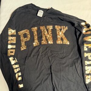 PINK Victoria's Secret Black Long Sleeve Tee with Gold Accents